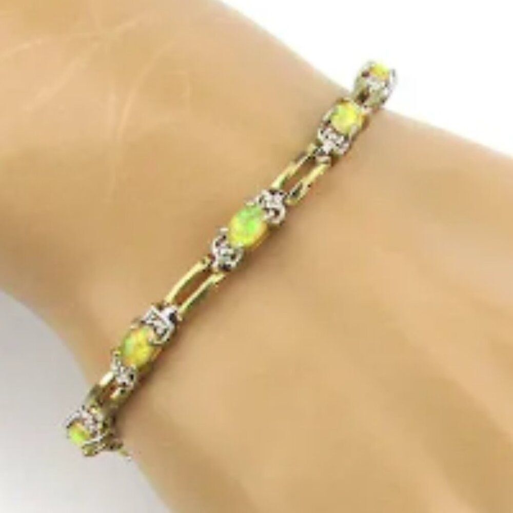 Vintage FAS Yellow Fire Opal Vermeil Gold over Sterling Silver Tennis Bracelet - Picture 7 of 7